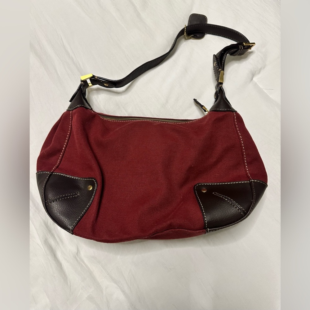 Etienne Aigner Burgundy and Dark Brown Shoulder Bag